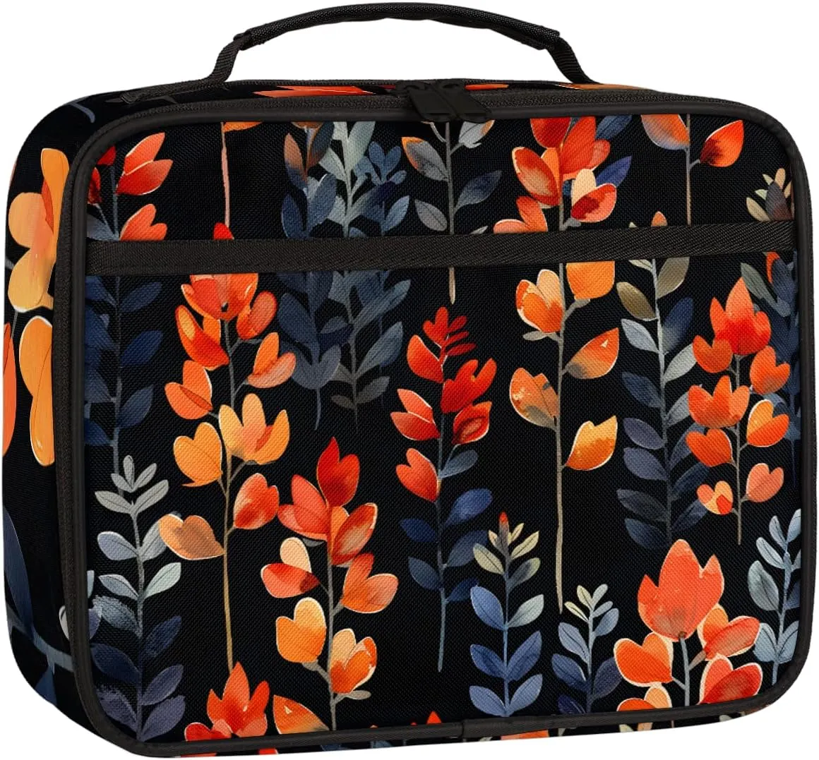 Colorful Leaves Square Lunch Bag Tropical Plants Square Tote Lunch Bag Reusable Lunch Box Leakproof Cooler Bag