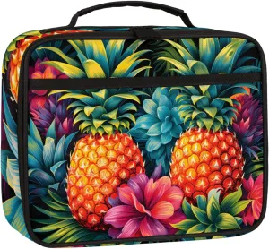 Colorful Pineapple Square Lunch Bag Pineapple Square Tote Lunch Bag Reusable Lunch Box Leakproof Cooler Bag