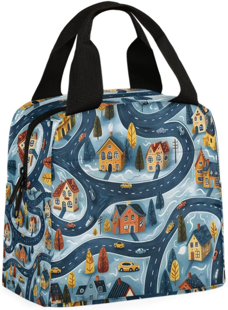 Colorful Rural Landscape Lunch Bag Landscape Tote Lunch Bag Reusable Lunch Box Leakproof Cooler Bag