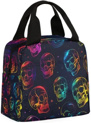 Colorful Skulls Lunch Bag Halloween Skull Tote Lunch Bag Reusable Lunch Box Leakproof Cooler Bag