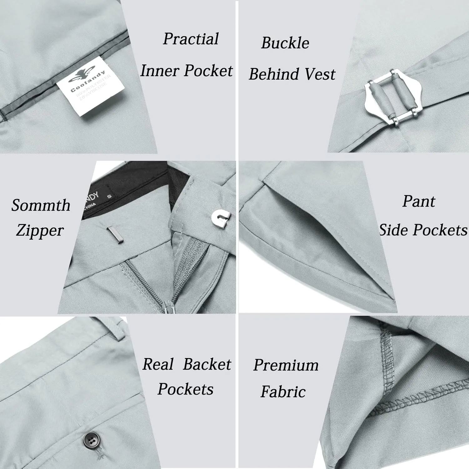 COOFANDY Men 3 Piece Suit Slim Fit Tuxedo One Button Prom Suits Blazer Jacket Vest Pants with Tie