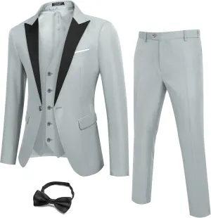 COOFANDY Men 3 Piece Suit Slim Fit Tuxedo One Button Prom Suits Blazer Jacket Vest Pants with Tie