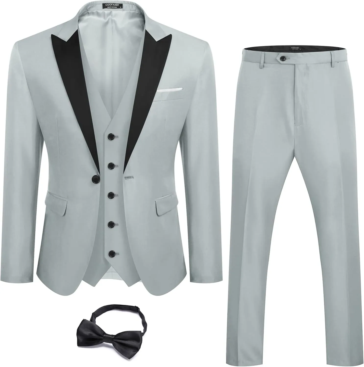 COOFANDY Men 3 Piece Suit Slim Fit Tuxedo One Button Prom Suits Blazer Jacket Vest Pants with Tie
