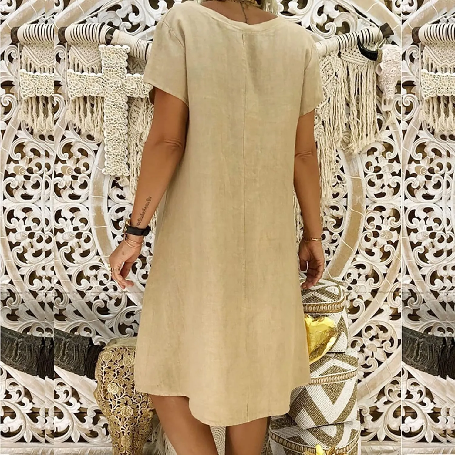 Cotton Dresses for Women 2025 Summer Short Sleeve Beach Vacation Outfits Elegant Flowy Loose Comfy Sundress