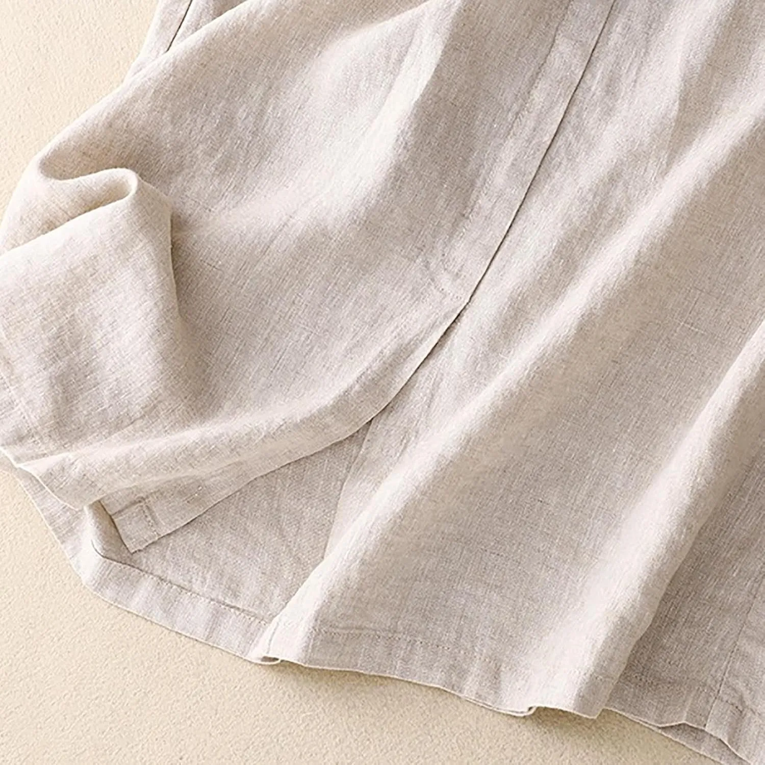 Cotton Linen Skirts for Women Spring Summer A Line Flowy Casual Drawstring High Waist Button Midi Skirt with Slit