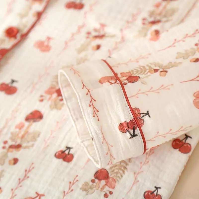 Cotton Pajamas for Women Set Cute Print Lounge Sets Long Sleeve Tops and Pants Pj Sleepwear Loungewear