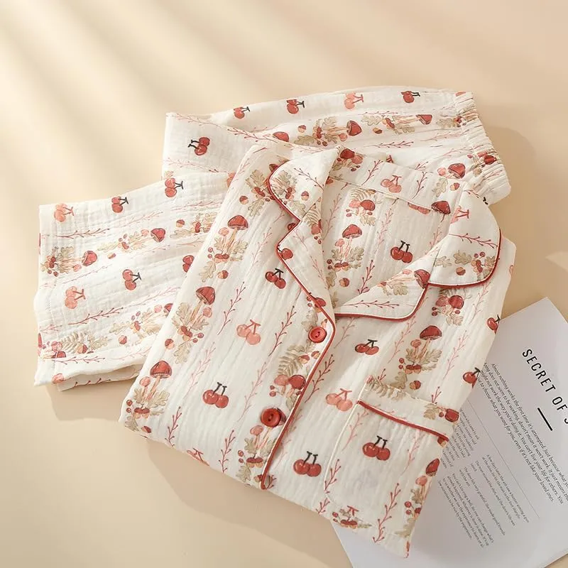Cotton Pajamas for Women Set Cute Print Lounge Sets Long Sleeve Tops and Pants Pj Sleepwear Loungewear