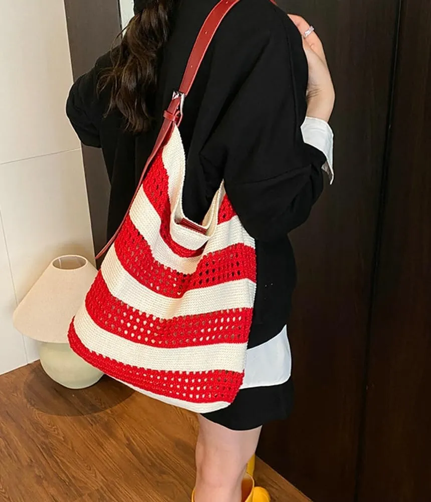 Crochet Tote Bag for Women large Shoulder Shopping Bag Beach Mesh Knitted Hollow Hobo Handbag Cute Sling Purse 2025