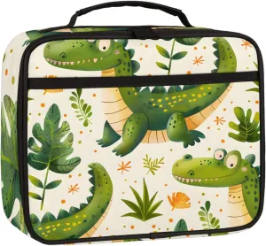 Crocodiles Square Lunch Bag Green Crocodile Square Tote Lunch Bag Reusable Lunch Box Leakproof Cooler Bag