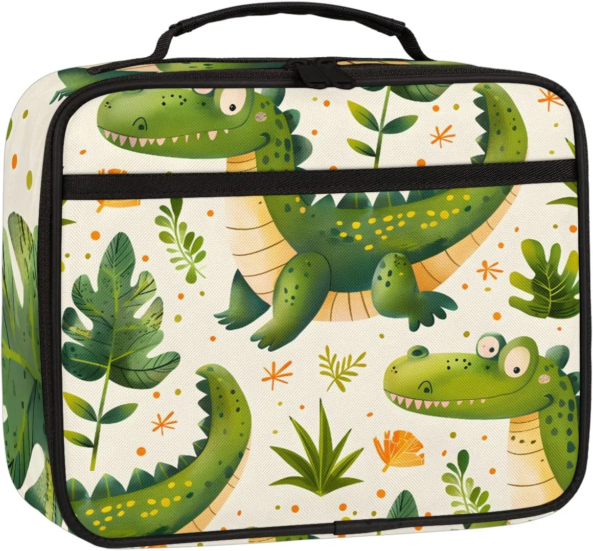 Crocodiles Square Lunch Bag Green Crocodile Square Tote Lunch Bag Reusable Lunch Box Leakproof Cooler Bag