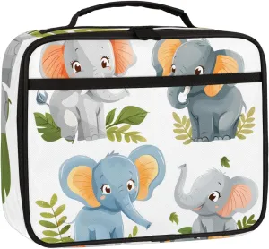 Cute Elephant Square Lunch Bag Colorful Elephant Square Tote Lunch Bag Reusable Lunch Box Leakproof Cooler Bag