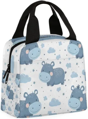 Cute Hippo Lunch Bag Cute Little Hippo Tote Lunch Bag Reusable Lunch Box Leakproof Cooler Bag