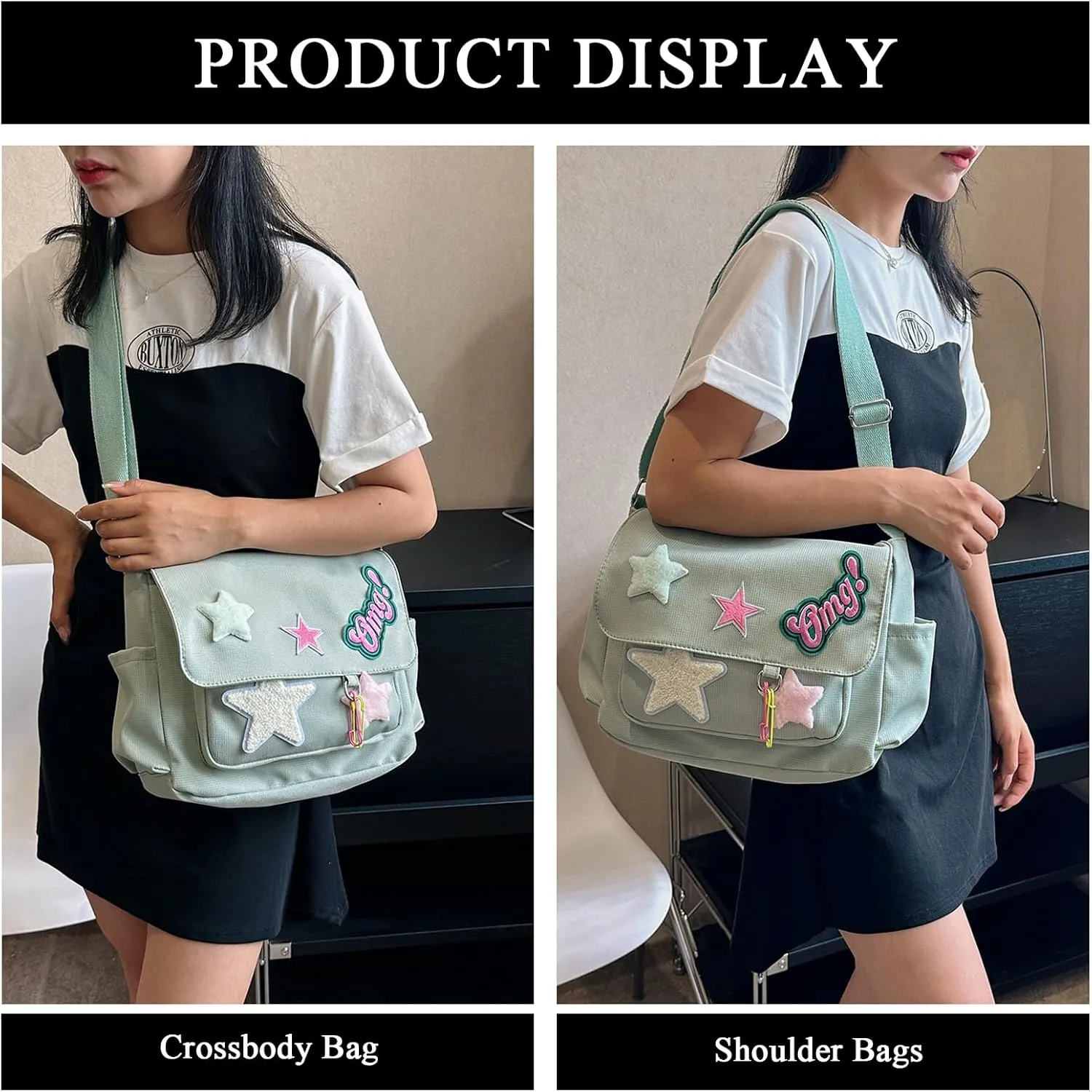 Cute Messenger Bag, Kawaii Crossbody Bag Aesthetic Purse Y2K Canvas Messenger Bag with Cute Pendant