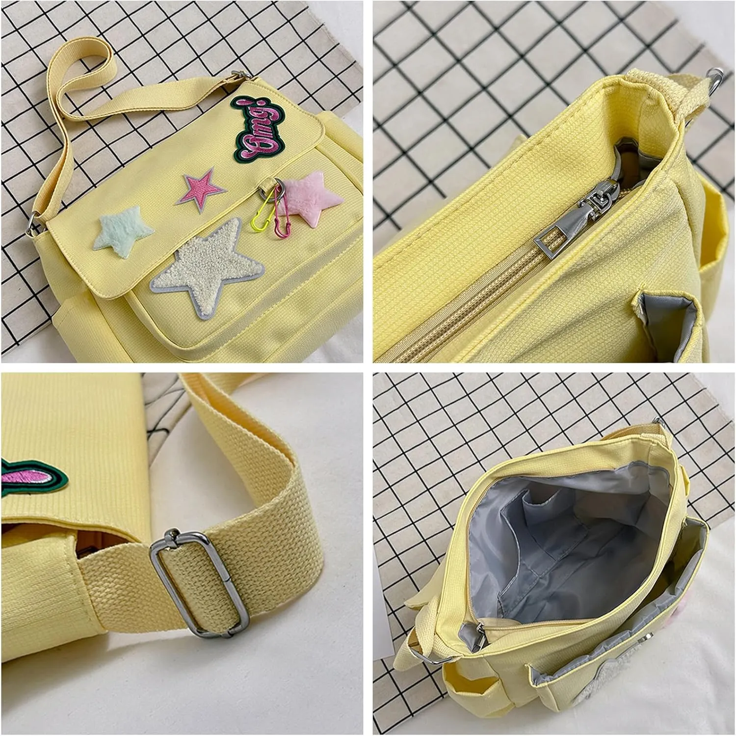 Cute Messenger Bag, Kawaii Crossbody Bag Aesthetic Purse Y2K Canvas Messenger Bag with Cute Pendant