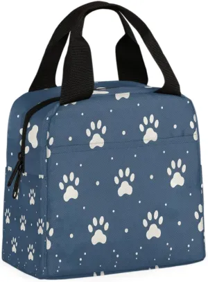 Cute Pets Lunch Bag Cartoon Paw Prints Tote Lunch Bag Reusable Lunch Box Leakproof Cooler Bag