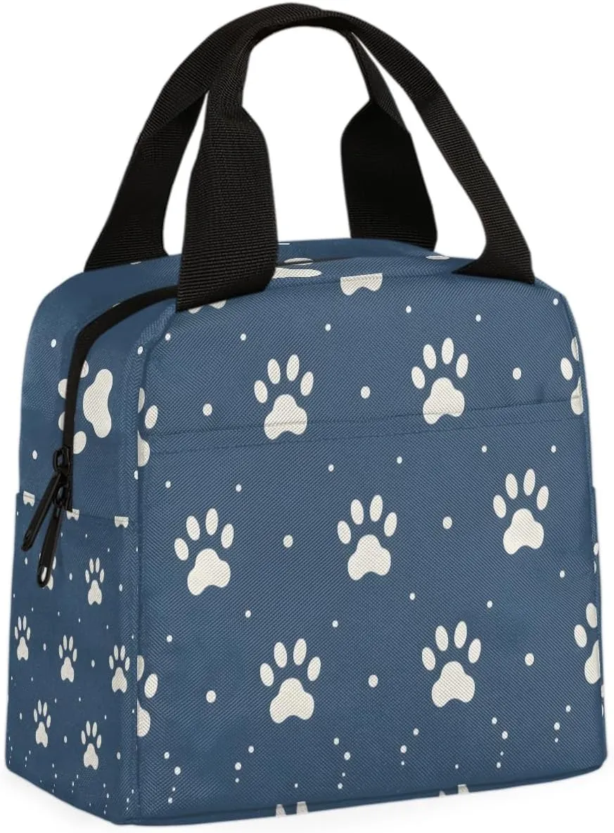 Cute Pets Lunch Bag Cartoon Paw Prints Tote Lunch Bag Reusable Lunch Box Leakproof Cooler Bag