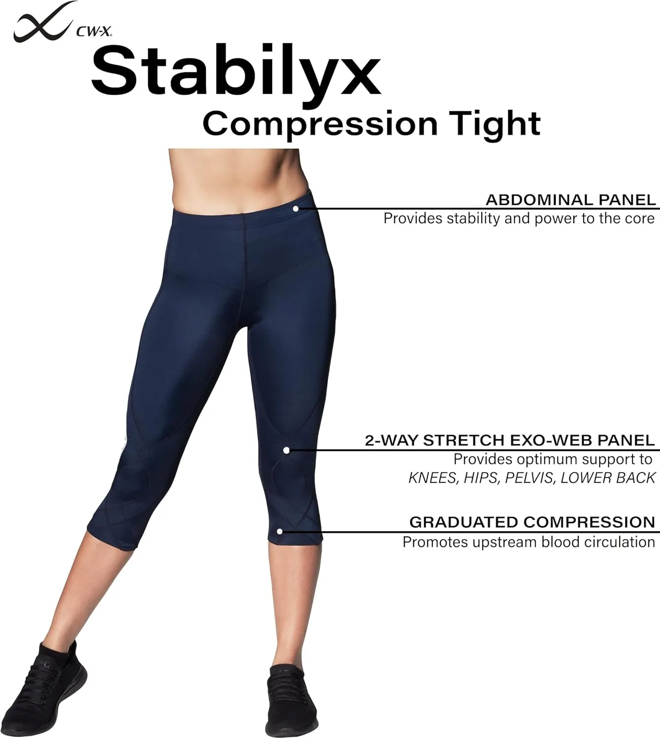 CW-X Women's Stabilyx Joint Support 3/4 Capri Compression Tight Pants