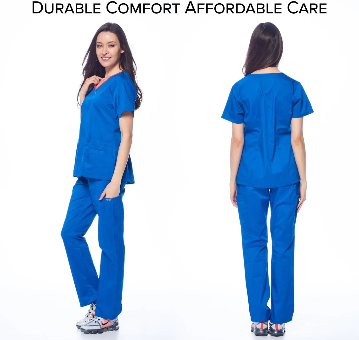 Dagacci Medical Uniform Women's Scrub Set Stretch Contrast Binding Top and Pants