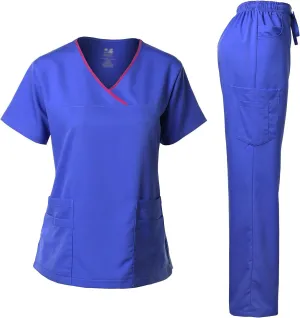Dagacci Medical Uniform Women's Scrub Set Stretch Contrast Binding Top and Pants