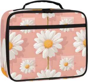 Daisy Square Lunch Bag Daisy Flower Square Tote Lunch Bag Reusable Lunch Box Leakproof Cooler Bag