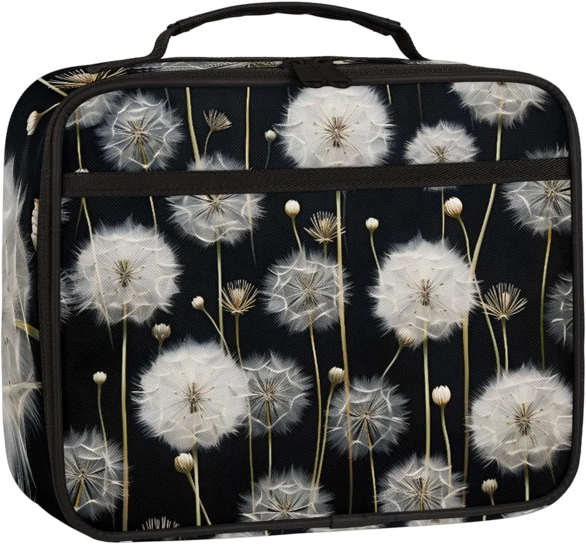 Dandelion Vintage Square Lunch Bag White Dandelion Square Tote Lunch Bag Reusable Lunch Box Leakproof Cooler Bag