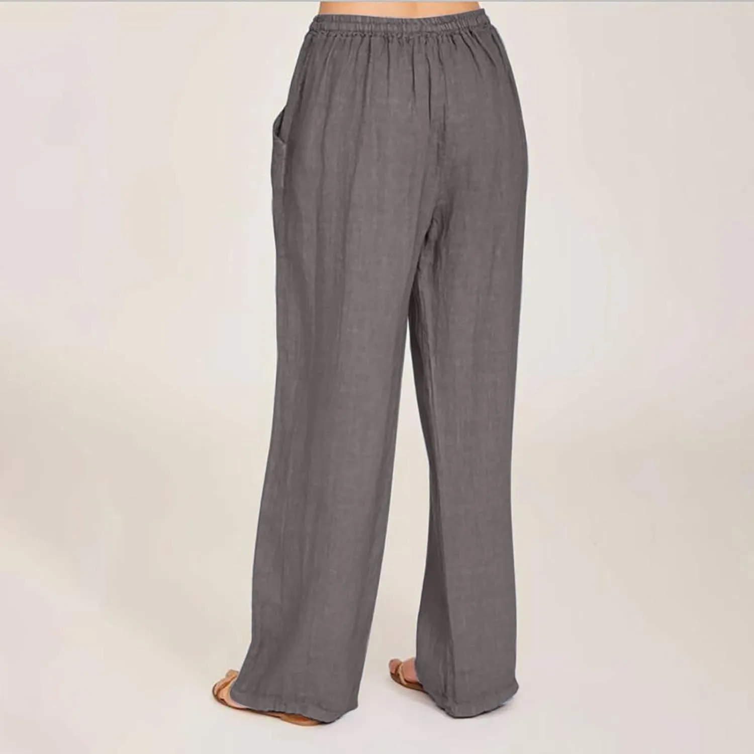 DASAYO Linen Pants Women Summer Wide Leg Pants Drawstring Elastic Waist Loose Palazzo Casual Boho Beach Trousers with Pcokets