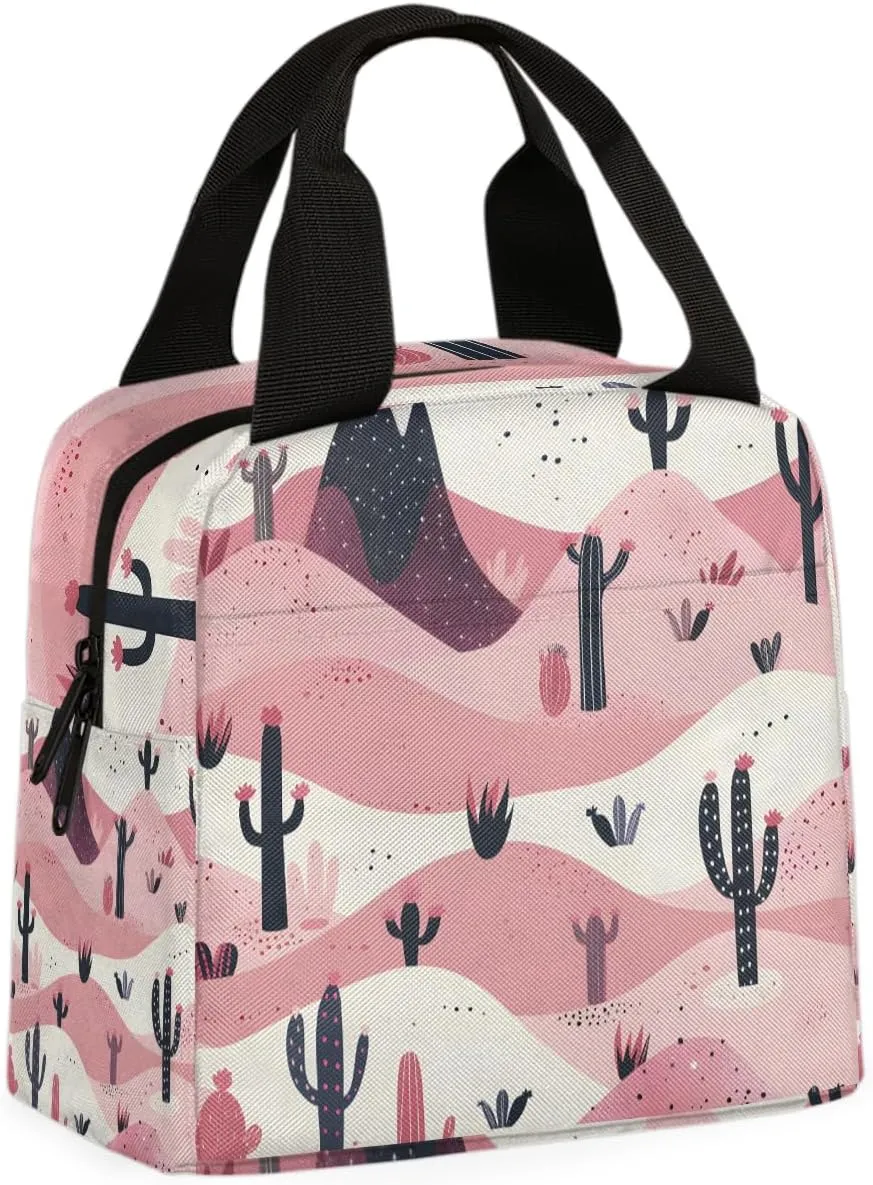 Desert Black Cactus Lunch Bag Color Desert Tote Lunch Bag Reusable Lunch Box Leakproof Cooler Bag