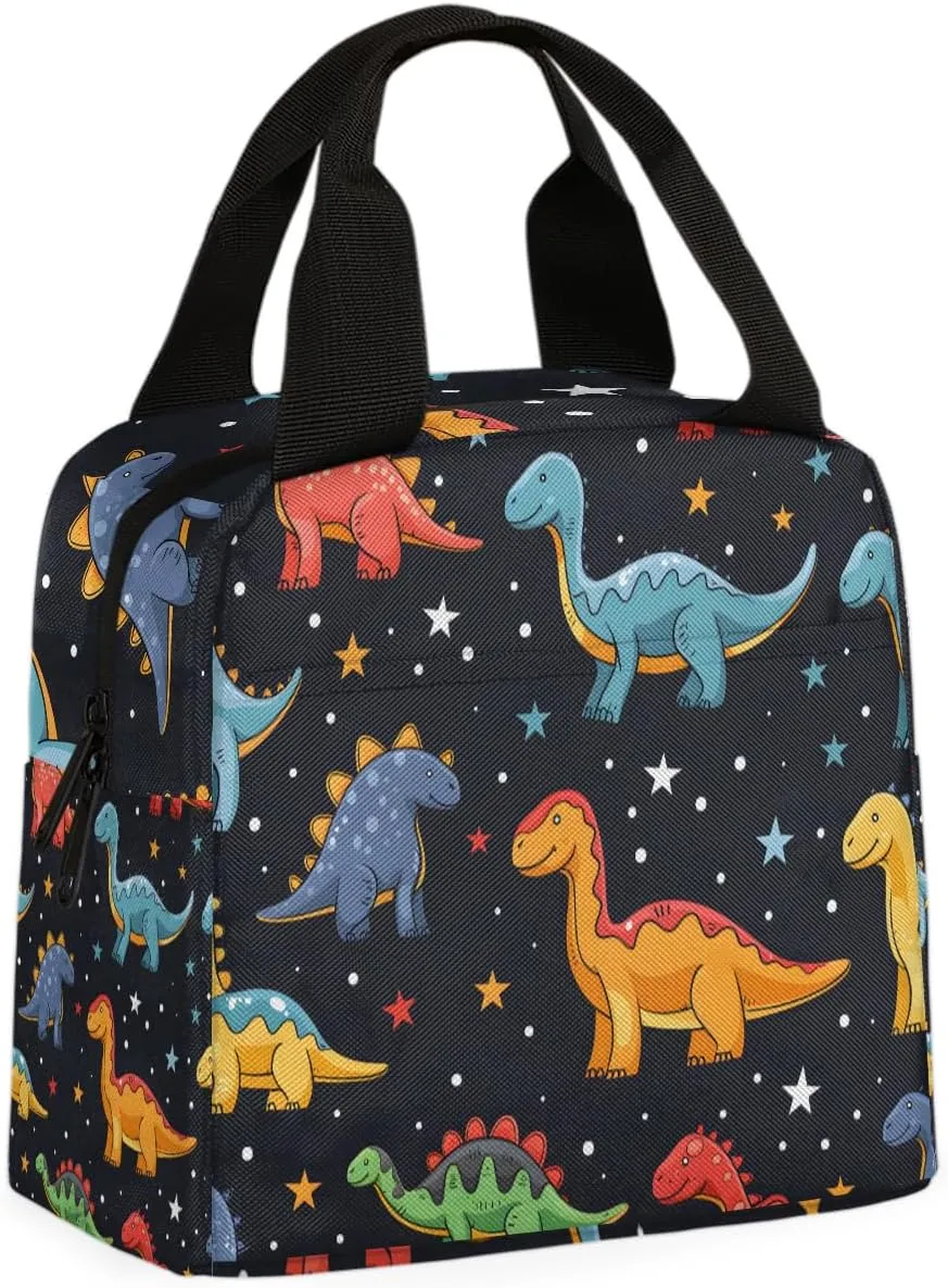 Dinosaur Stars Lunch Bag Doodle Dinosaur Tote Lunch Bag Reusable Lunch Box Leakproof Cooler Bag