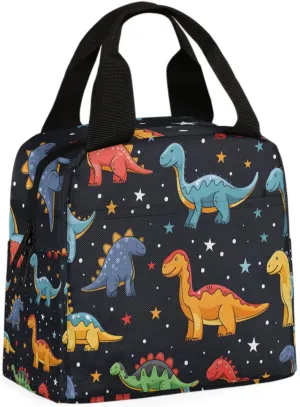 Dinosaur Stars Lunch Bag Doodle Dinosaur Tote Lunch Bag Reusable Lunch Box Leakproof Cooler Bag