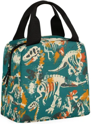 Dinosaurs Skeletons Lunch Bag Rainbow Dinosaur Tote Lunch Bag Reusable Lunch Box Leakproof Cooler Bag