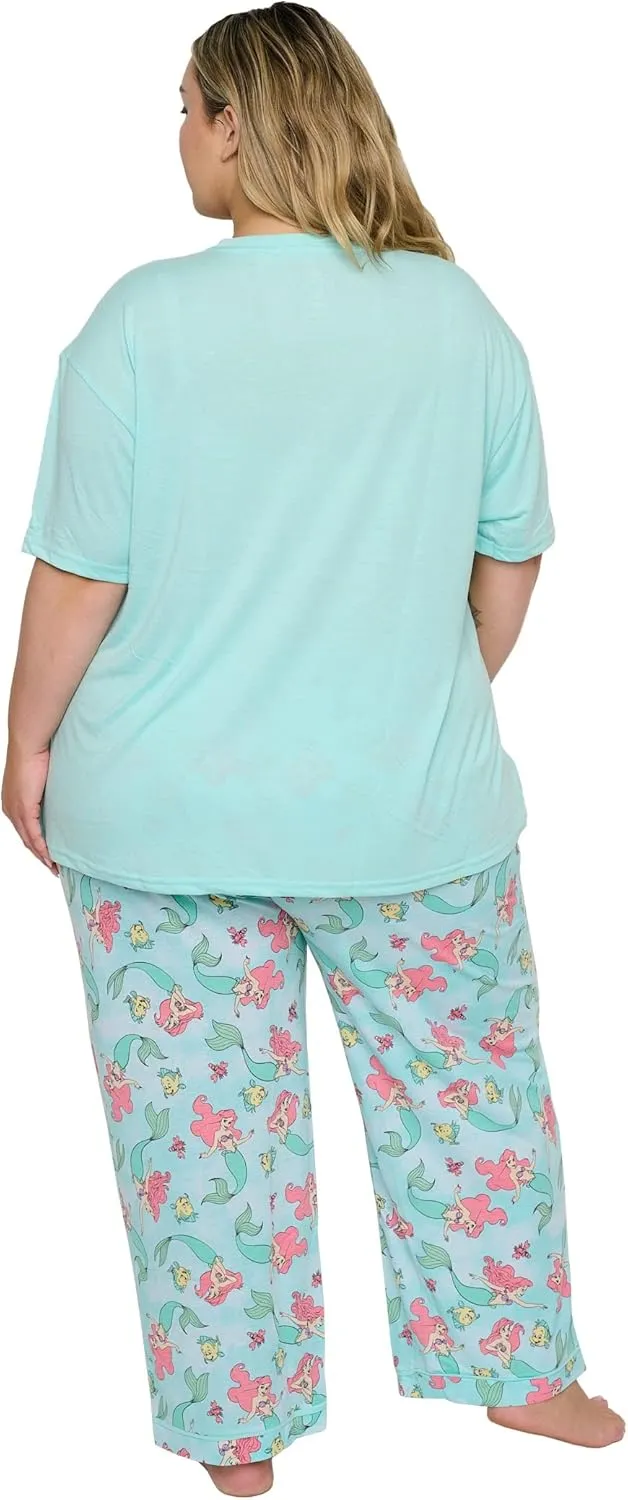 Disney Womens Pajama Set The Little Mermaid Print T-shirt and Lounge Pants
