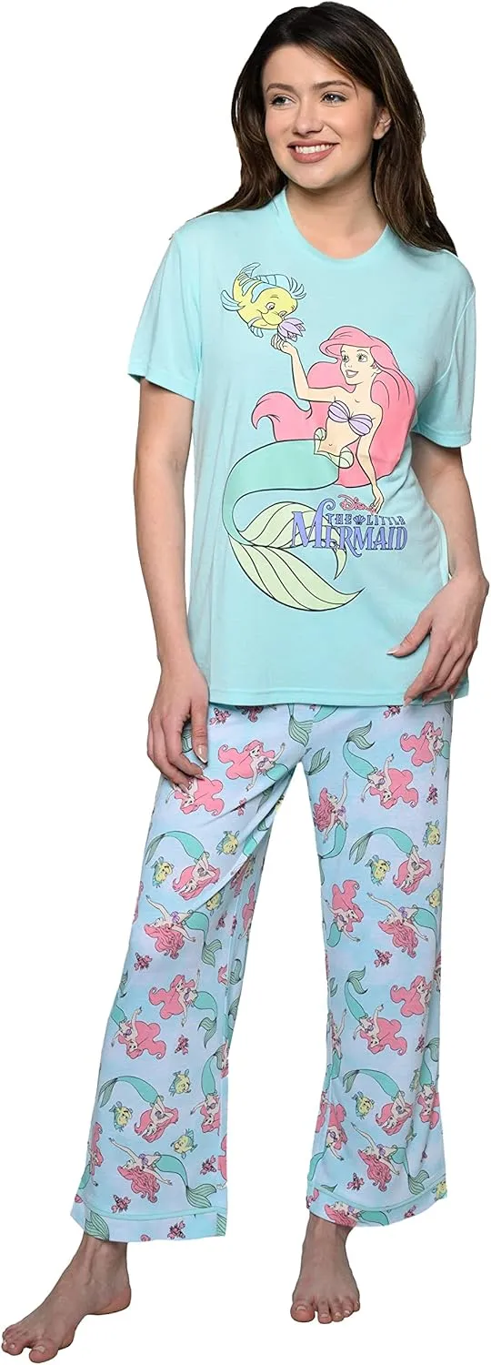 Disney Womens Pajama Set The Little Mermaid Print T-shirt and Lounge Pants