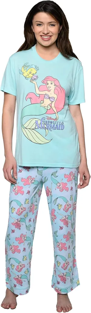 Disney Womens Pajama Set The Little Mermaid Print T-shirt and Lounge Pants
