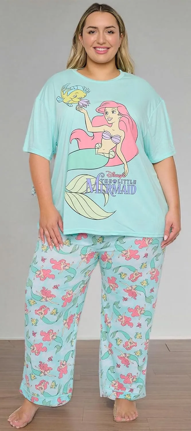 Disney Womens Pajama Set The Little Mermaid Print T-shirt and Lounge Pants