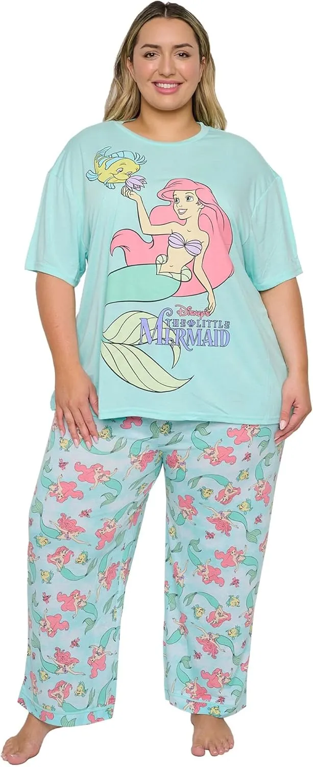 Disney Womens Pajama Set The Little Mermaid Print T-shirt and Lounge Pants