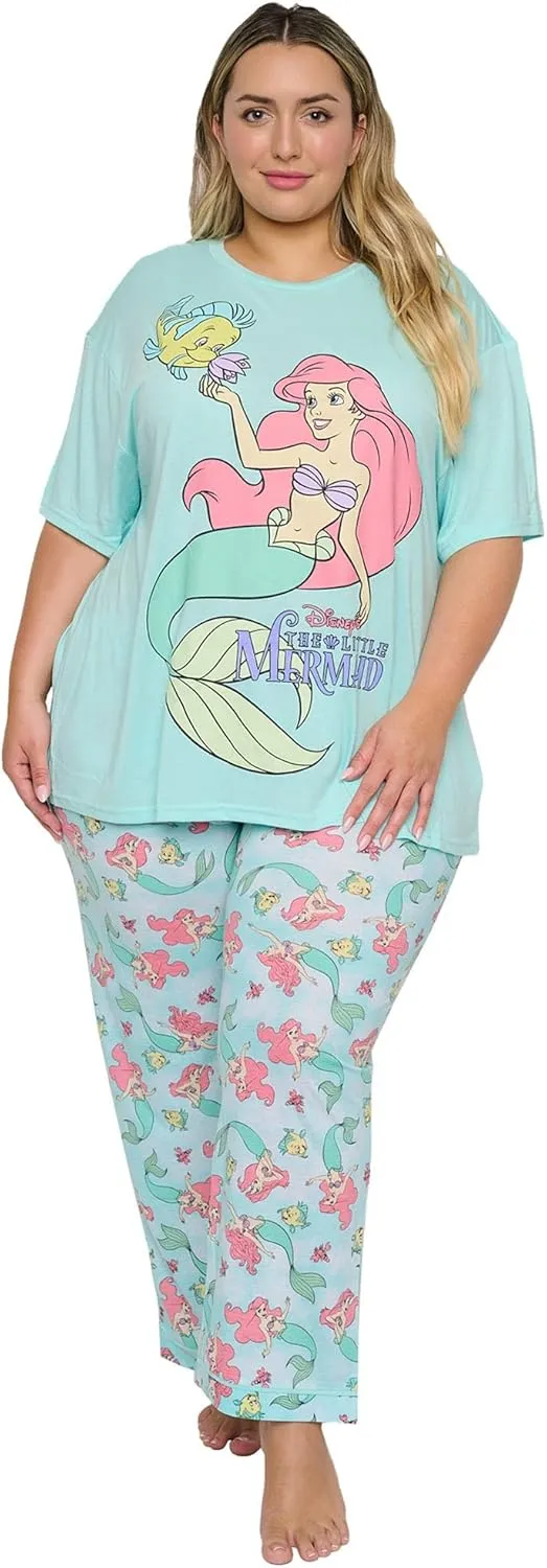 Disney Womens Pajama Set The Little Mermaid Print T-shirt and Lounge Pants