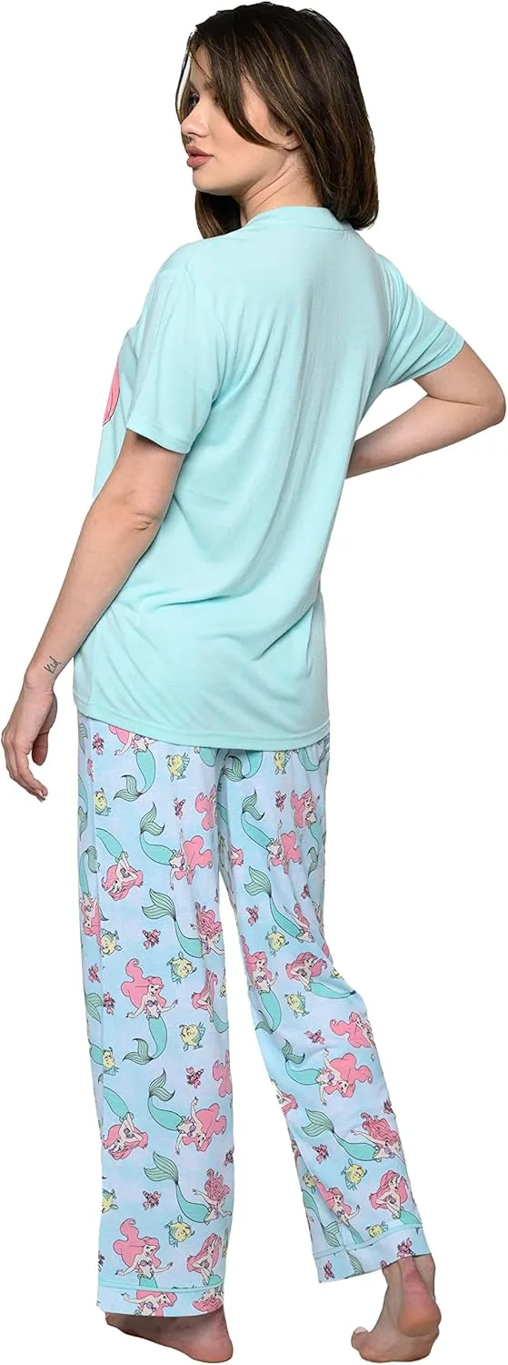 Disney Womens Pajama Set The Little Mermaid Print T-shirt and Lounge Pants