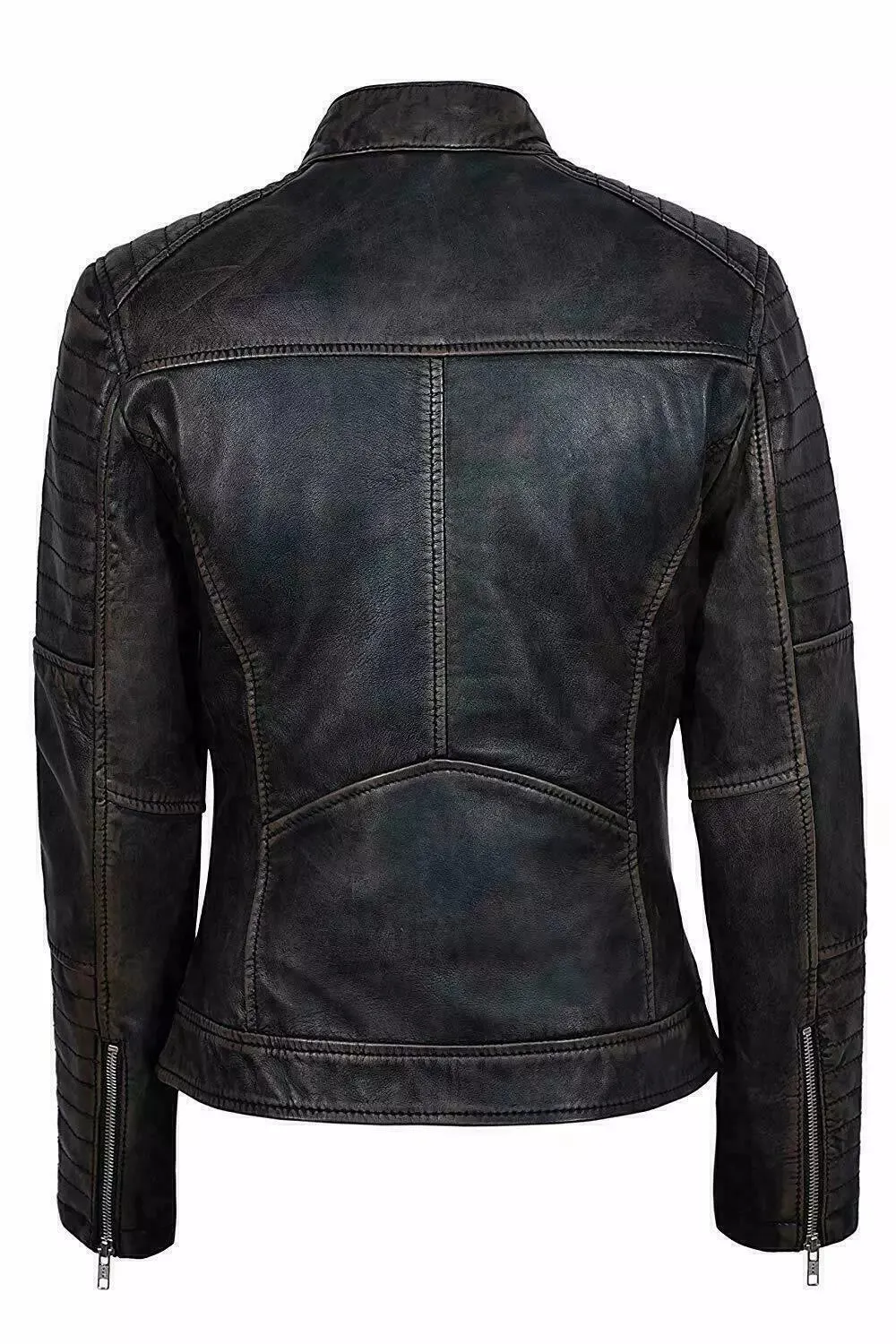 Distressed Black Genuine Lambskin Leather Vintage Jacket