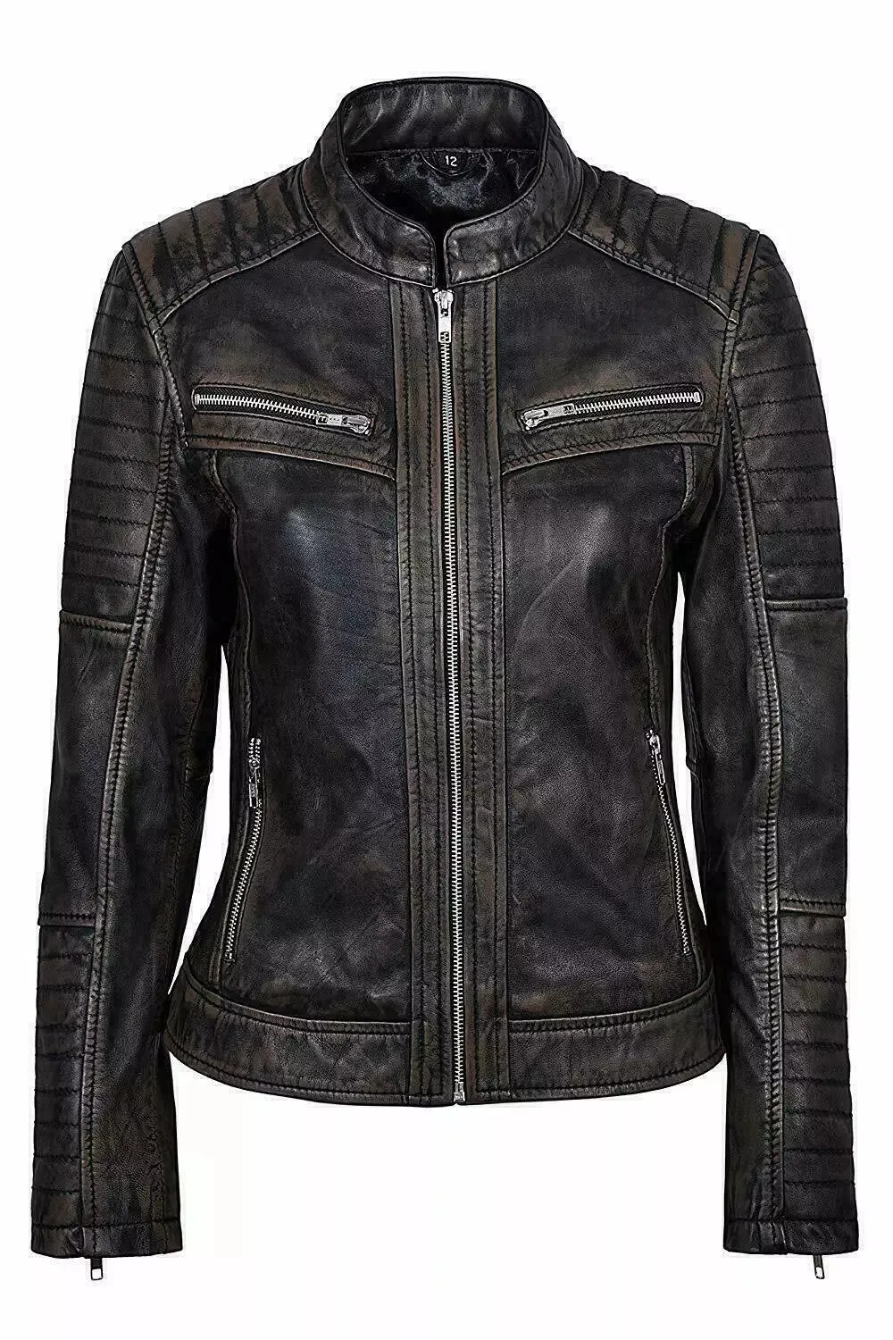 Distressed Black Genuine Lambskin Leather Vintage Jacket