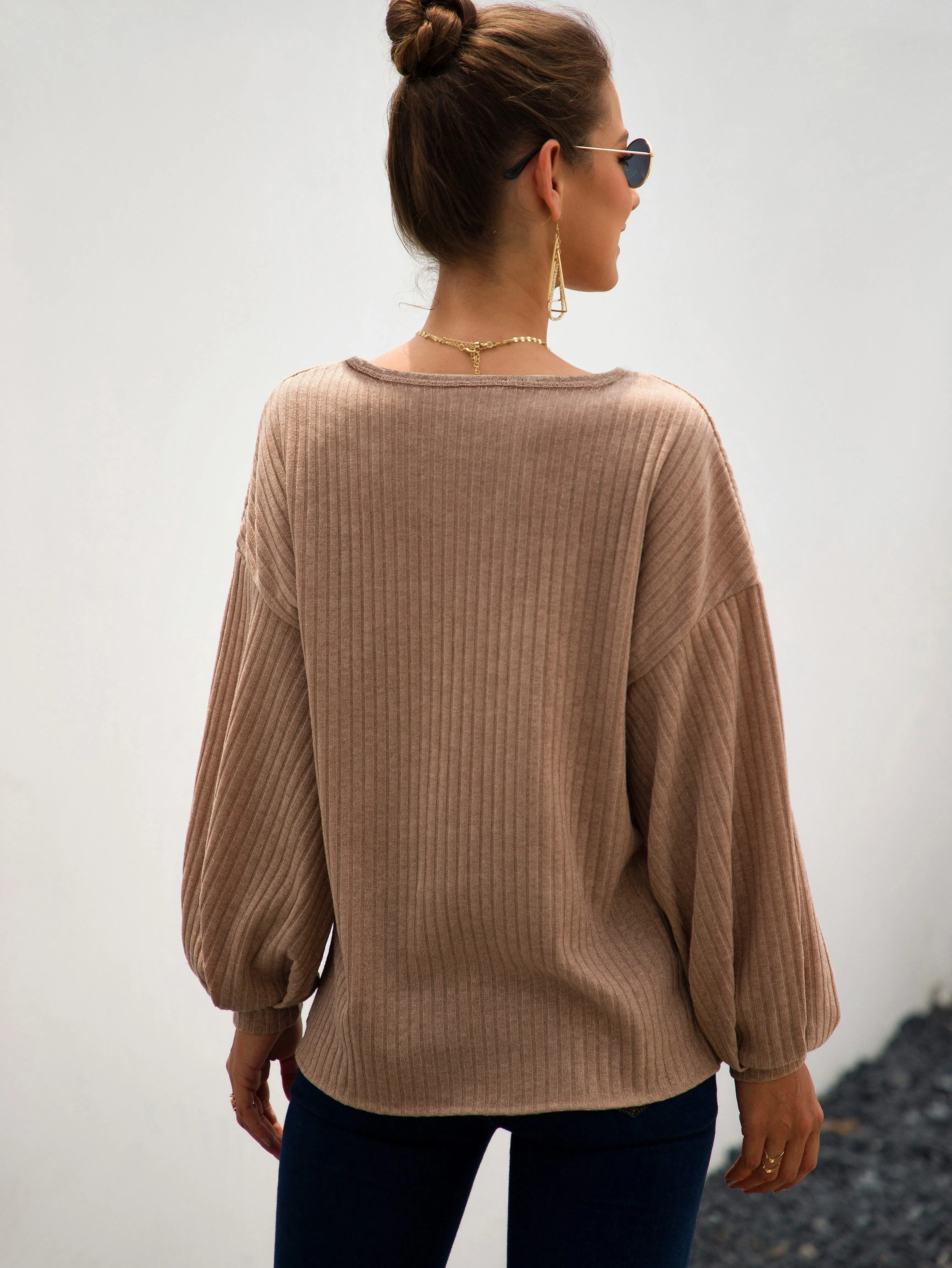 Drop Shoulder Ribbed Knit Top