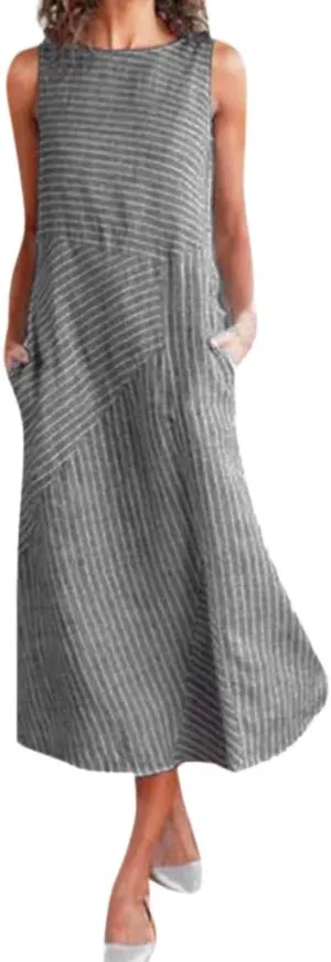 Eduavar Summer Dresses for Women 2024, Linen Dresses for Women 2024Italy Cotton Linen Dress Crewneck Sleeveless Flowy Dress