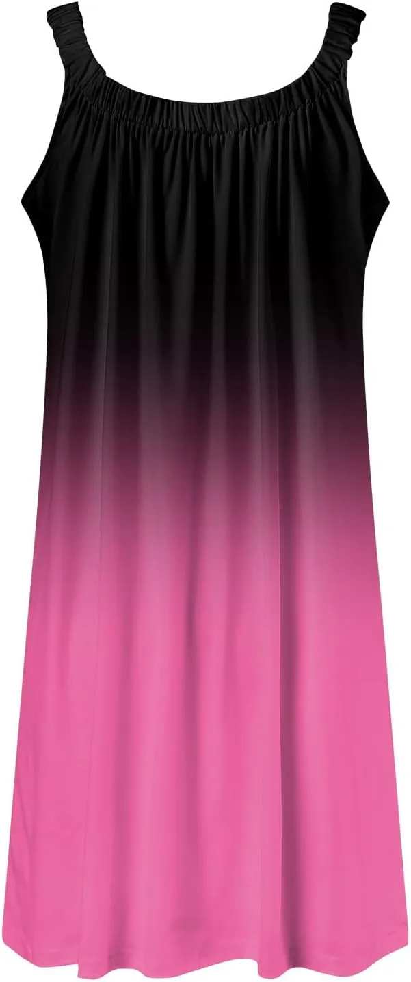 Eduavar Summer Dresses for Women 2024, Sun Dresses for Women Casual Gradient Print Sleeveless Beach Mini Tank Dress Cover Up