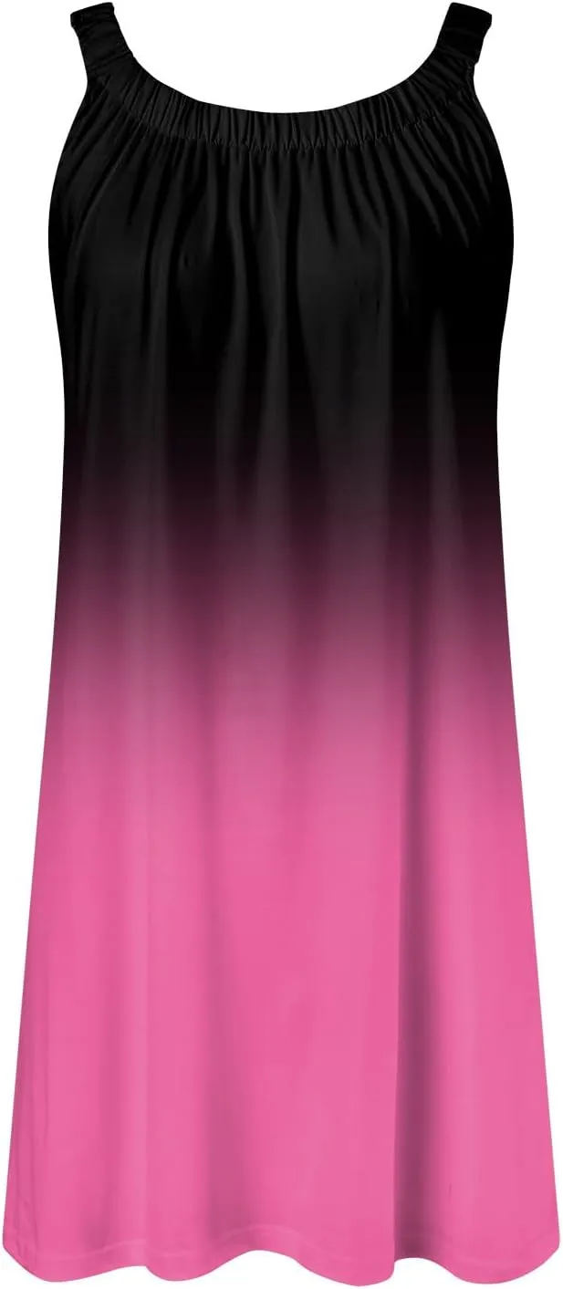 Eduavar Summer Dresses for Women 2024, Sun Dresses for Women Casual Gradient Print Sleeveless Beach Mini Tank Dress Cover Up