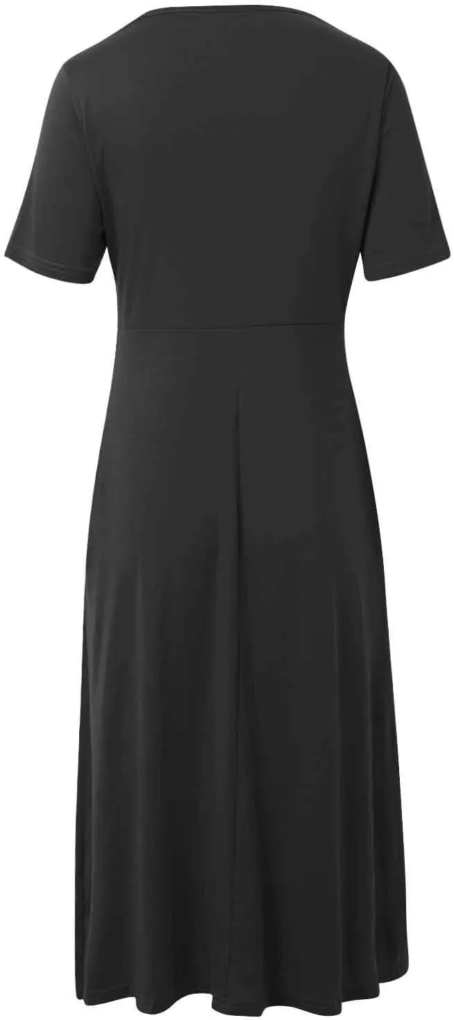 Eduavar Summer Dresses for Women, Maxi Dress for Women Dressy Elegant Short Sleeve V Neck Floral Dress with Drawstring