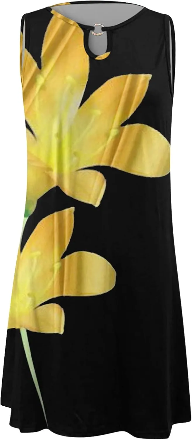 Eduavar Sundresses for Women 2024, Mini Dresses for Women Summer Floral Print Sexy Crew Neck Sleeveless Beach Mini Dress