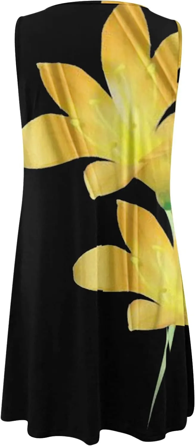 Eduavar Sundresses for Women 2024, Mini Dresses for Women Summer Floral Print Sexy Crew Neck Sleeveless Beach Mini Dress