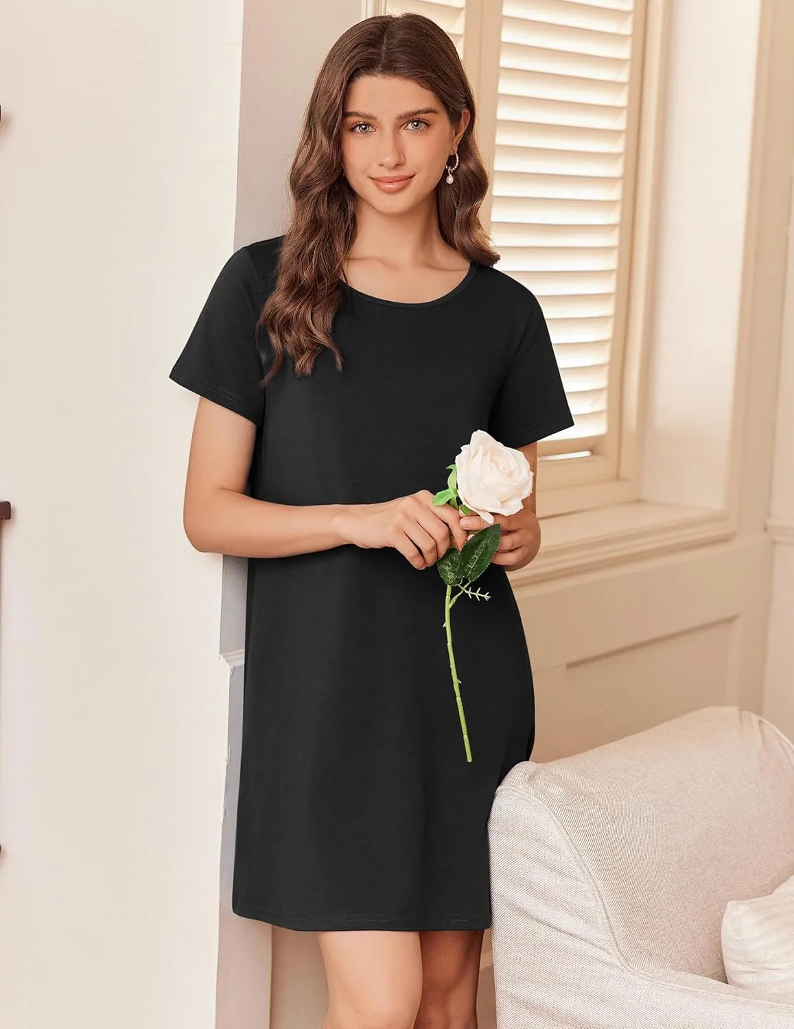 Ekouaer Nightgowns for Women Cotton Sleepshirts Short Sleeve Nightshirt Tshirt Night Gown Casual Sleepdress Comfy Nightdress
