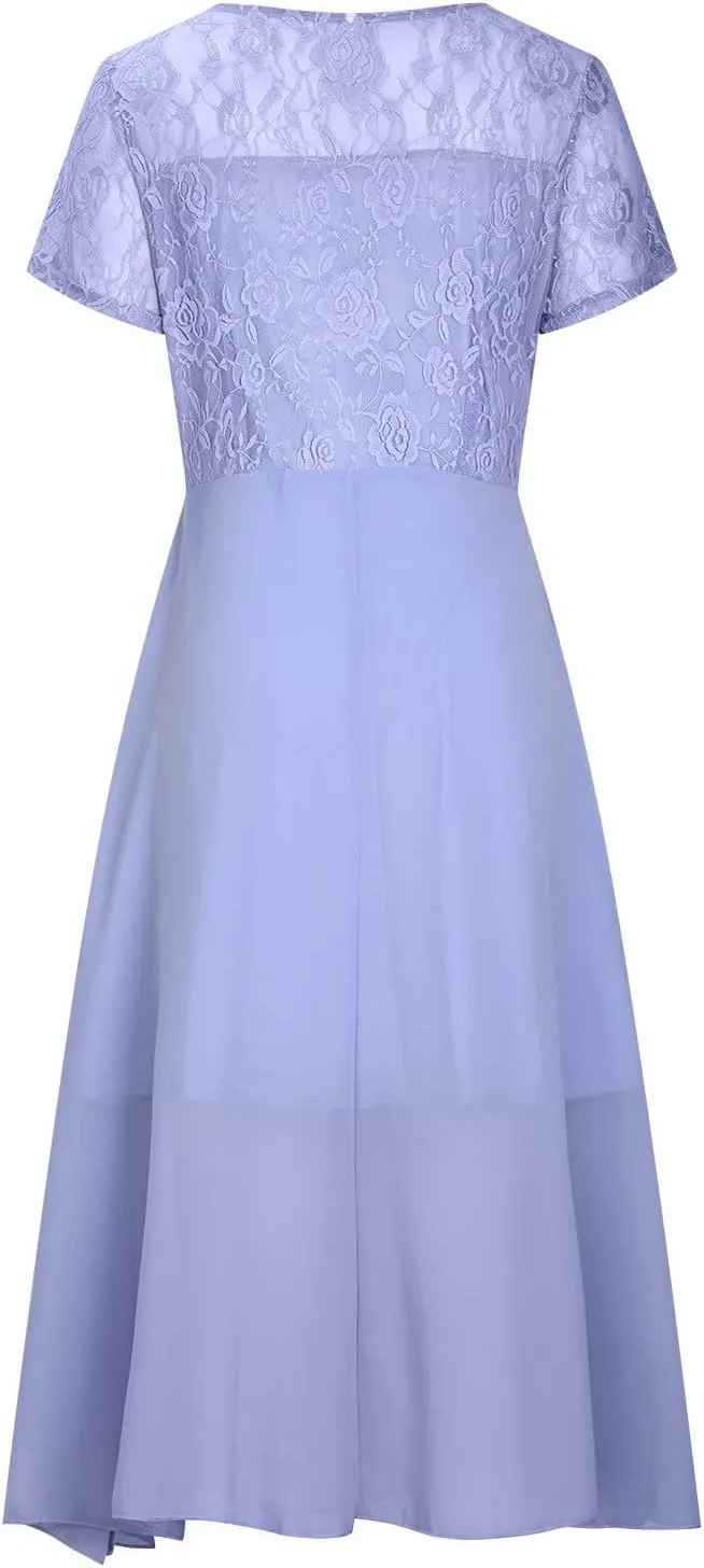 Elegant Embroidery Women Midi Dresses Summer Flowy Lace Cap Sleeve Dress 2025 Chiffon Plus Size Formal Evening Gowns