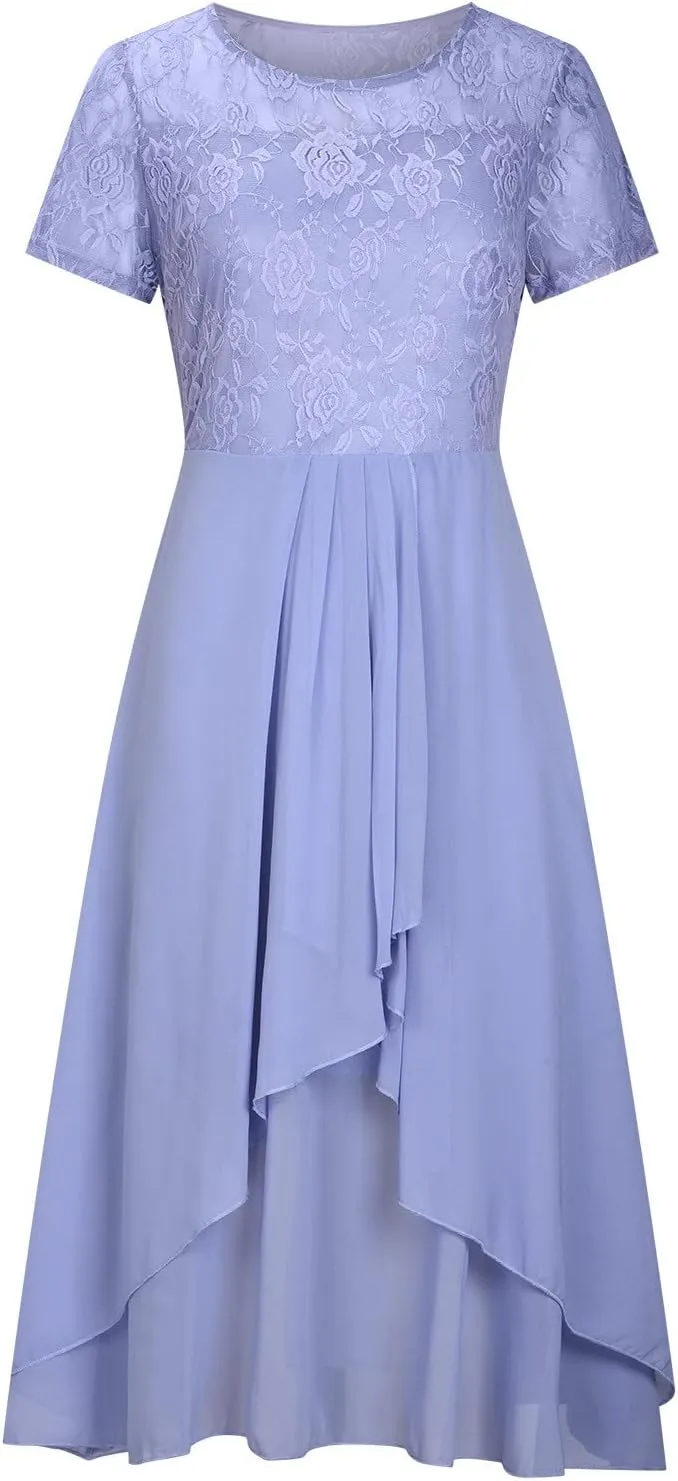 Elegant Embroidery Women Midi Dresses Summer Flowy Lace Cap Sleeve Dress 2025 Chiffon Plus Size Formal Evening Gowns