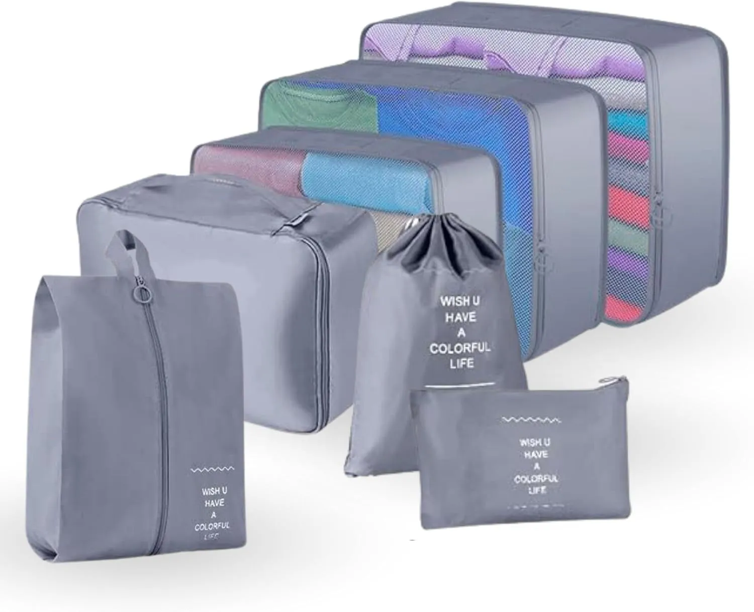 Ewise Shop - 7-Piece Set of Packing Cubes for Travel, Luggage, and Suitcases: Resistant and Waterproof Organizer Bags (Gray)